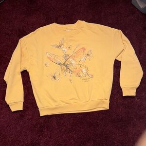 American Eagle Outfitters Mustard Butterfly Crewneck Sweater
